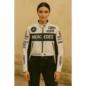 Vintage Mercedes Leather Crop Jacket F1 Jacket, Motor sport Racing Size XS/S